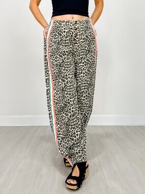 New!! POL Leopard-Print Pants with Coral, Teal & White Side Stripes